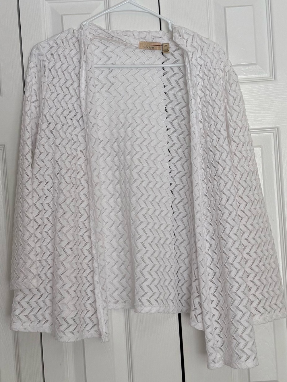 Choices White Pointelle Knit Open-Front Cardigan